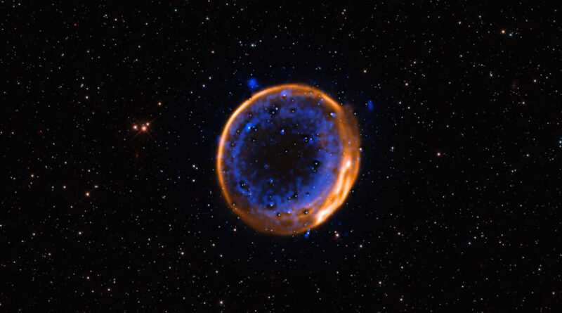 Deze opname, gemaakt met het Multi-Unit Spectroscopic Explorer (MUSE)-instrument op ESO's Very Large Telescope (VLT), toont de supernovarestant SNR 0509-67.5