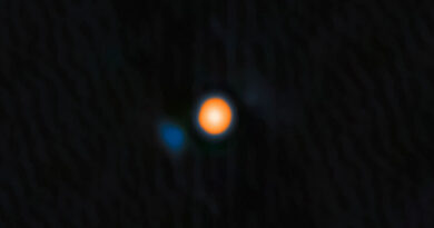 Betelgeuze (rechts) en zijn stellaire begeleider (links).