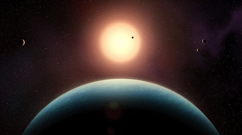 Een artistieke impressie van het planetenstelsel L 98-59