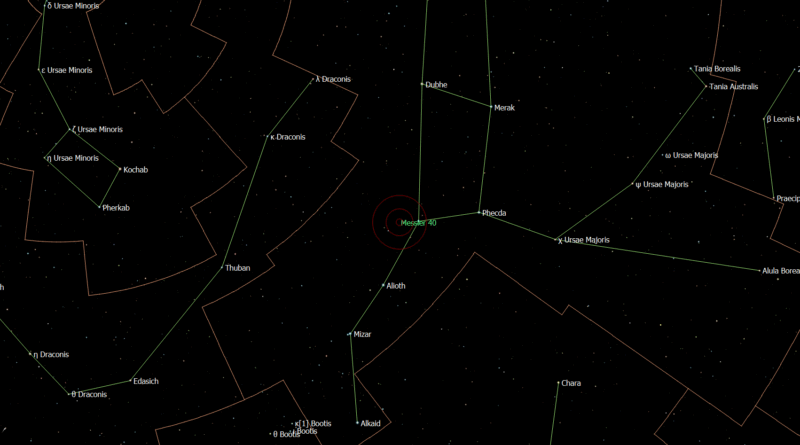 De locatie van Messier 40 in het sterrenbeeld Ursa Major - Grote Beer.