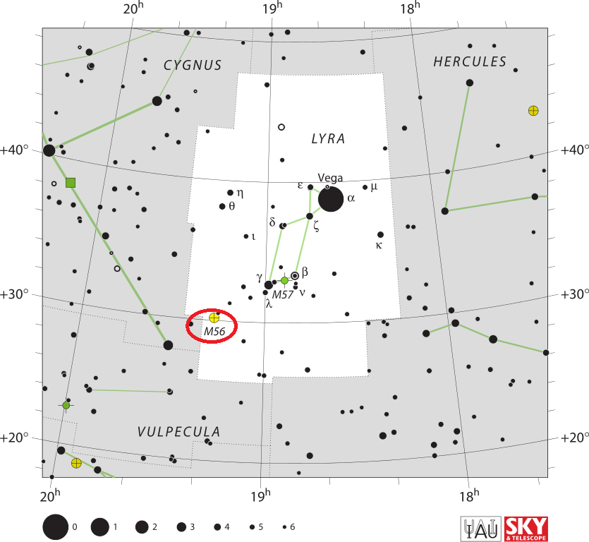 Locatie van M56, vind Messier 56, waar is Messier 56.
