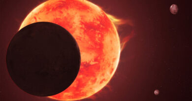 Deze artist impressie toont TRAPPIST-1d die voor zijn turbulente ster langs beweegt