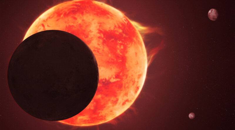 Deze artist impressie toont TRAPPIST-1d die voor zijn turbulente ster langs beweegt