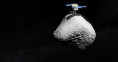 Een artist impressie van de Japanse ruimtemissie Hayabusa2 die landt op het oppervlak van asteroïde 1998 KY26.