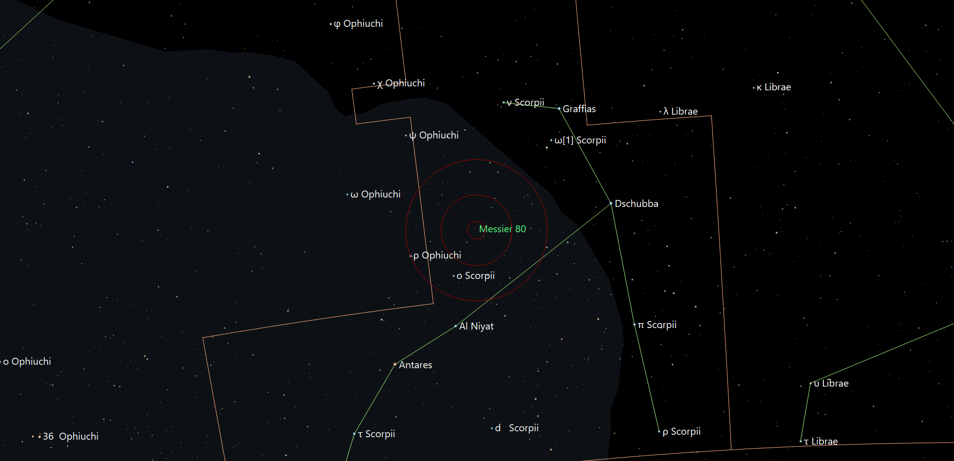 De locatie van Messier 80 - NGC 6093 in het sterrenbeeld Lepus - Haas.