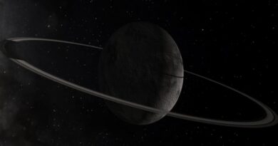 Een illustratie van Chiron met een ringensysteem.