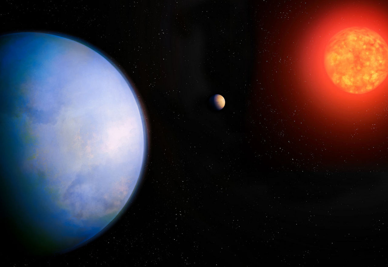Een artist impressie van het Gliese 251-systeem