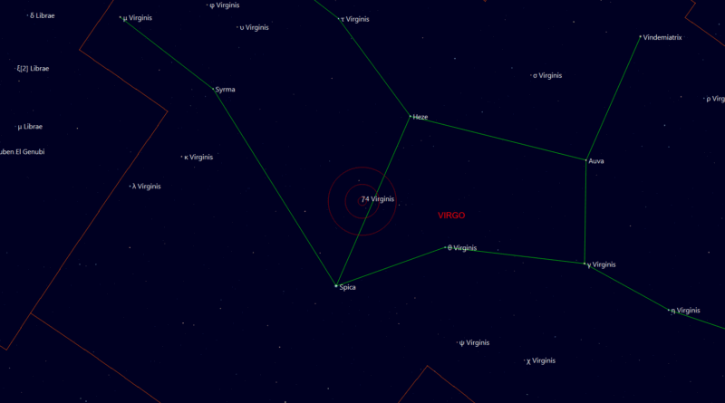 De locatie van 74 Virginis - Apamvatsa in het sterrenbeeld Maagd - Virgo.